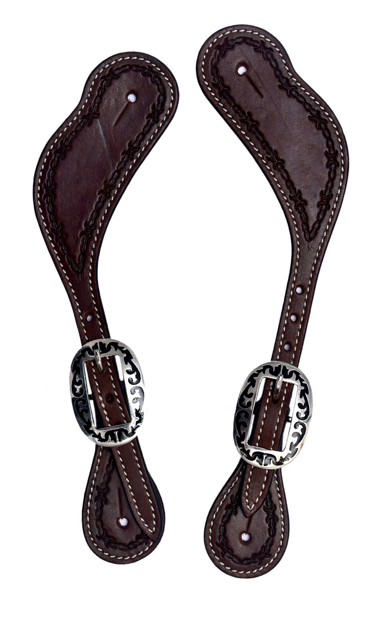 Black Hoof Barbwire Tooled Leather Spur Straps for Horse Riders | Western Men, Women, Adjustable Single Ply Spur Straps | Equestrian Accessories