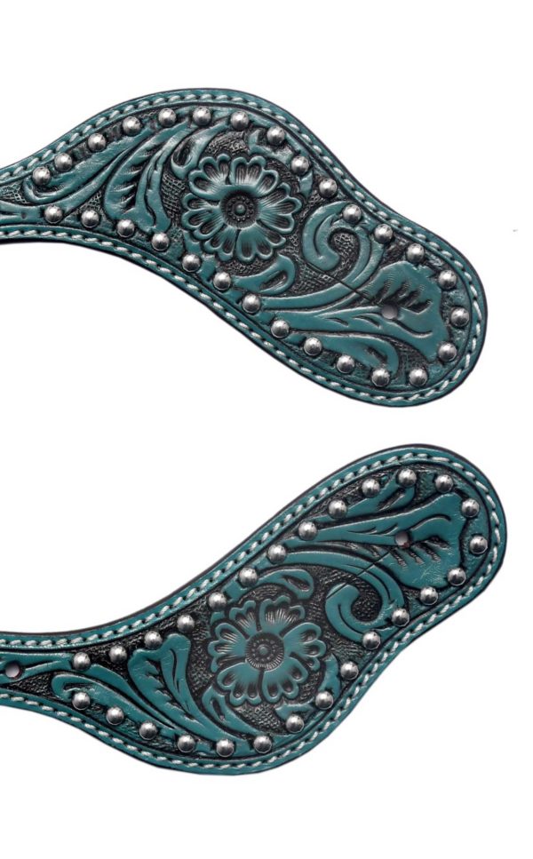 BLACK HOOF | Pink | Turquoise | Floral Tooled Leather Spur Straps with  silver spots for Horse Riders | Western Men, Women, Adjustable Single Ply  Spur 