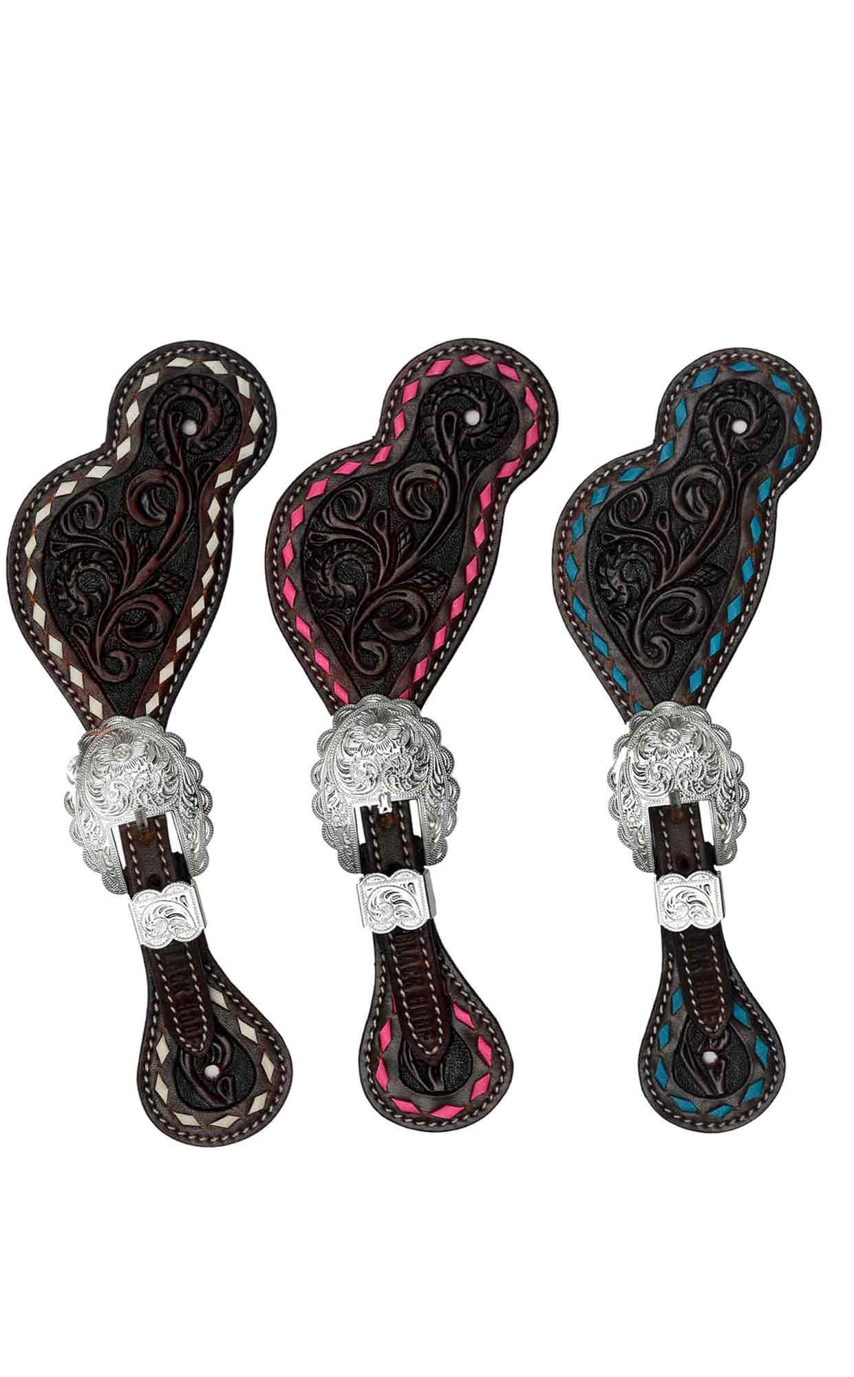 Black Hoof  Floral Tooled Leather Spur Straps with Buckstitch Design for Horse Riders | Western Men, Women, Adjustable Single Ply Spur Straps | Equestrian Accessories
