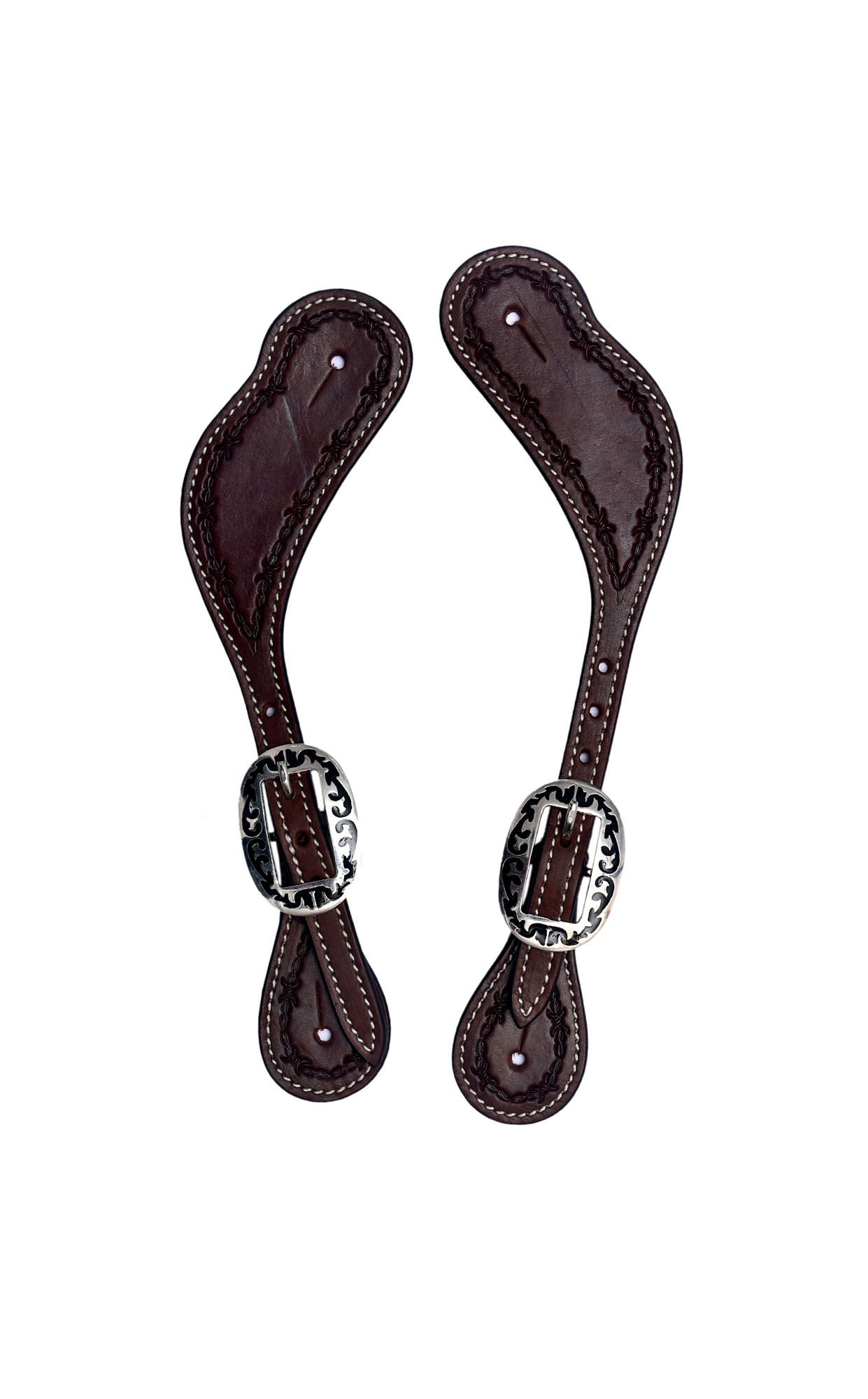Black Hoof Barbwire Tooled Leather Spur Straps for Horse Riders | Western Men, Women, Adjustable Single Ply Spur Straps | Equestrian Accessories