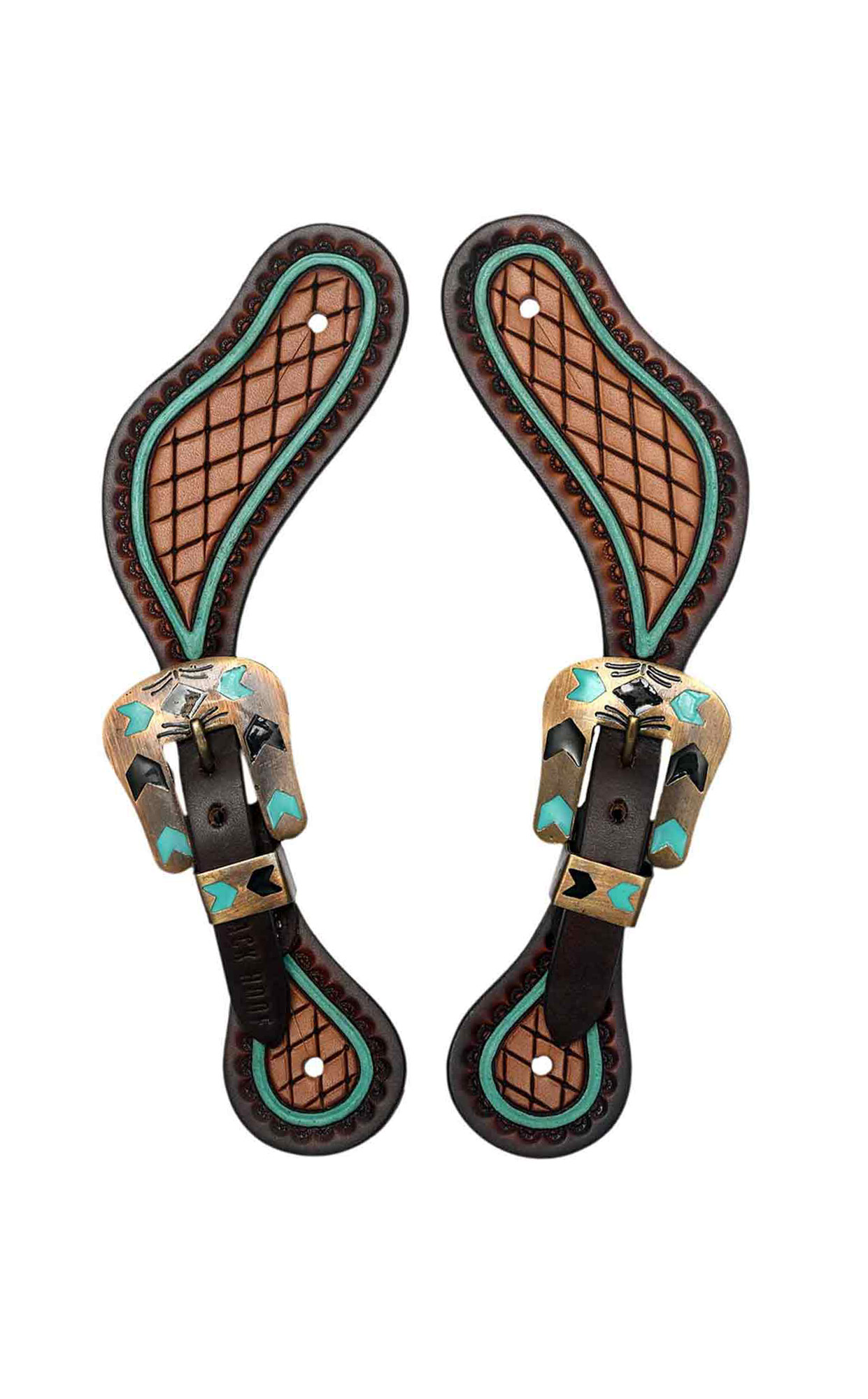 Black Hoof | Turquoise Arrow Buckle Spur Straps  for Horse Riders | Western Men, Women, Adjustable Single Ply Spur Straps | Equestrian Accessories