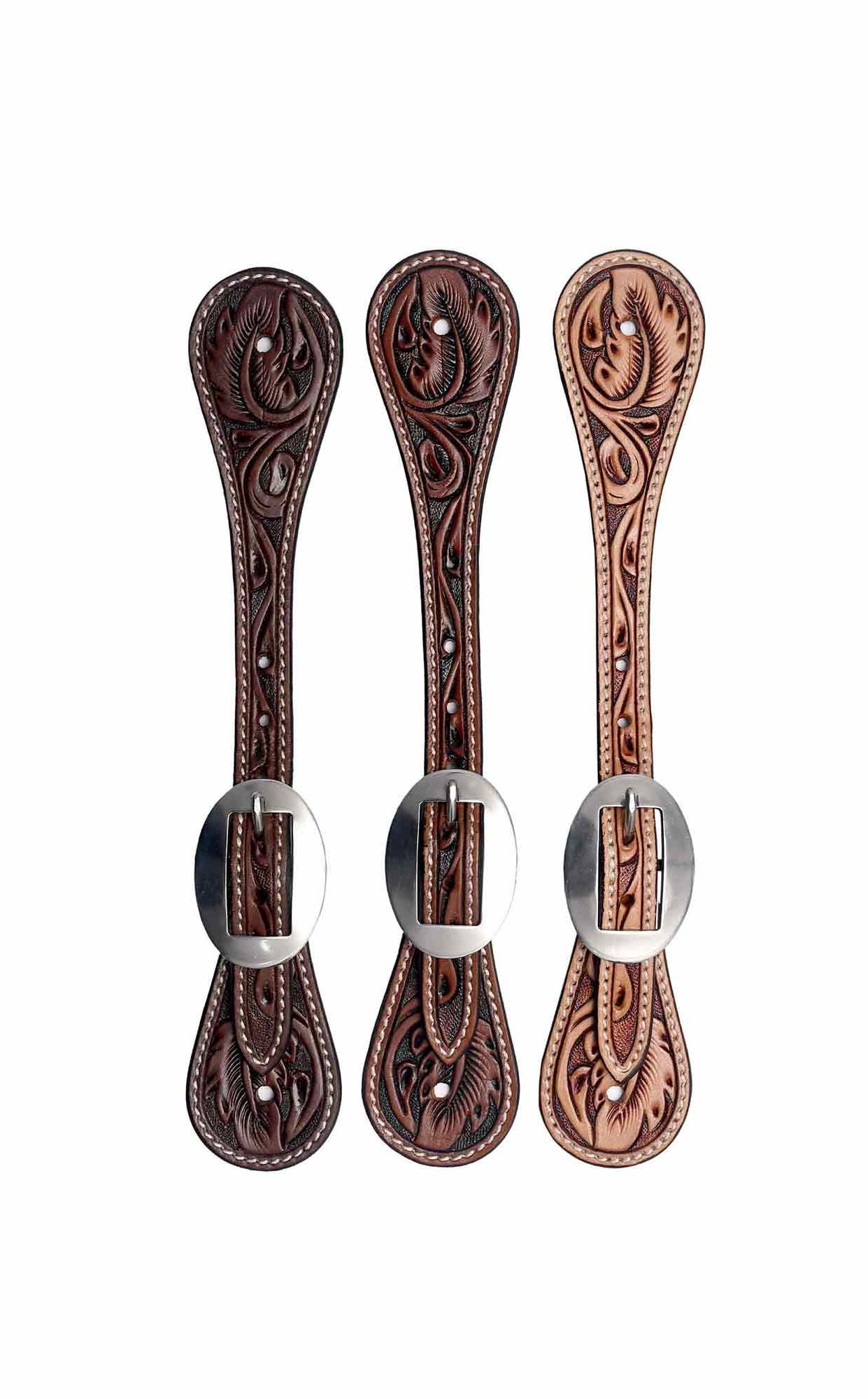 BLACK HOOF Floral Tooled Leather Spur Straps for Horse Riders | Western Men, Women, Adjustable Single Ply Spur Straps | Equestrian Accessories