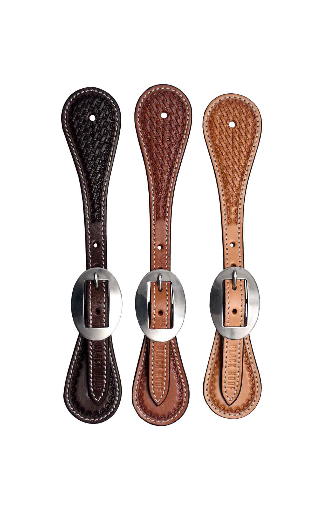 BLACK HOOF Basket Tooled Leather Spur Straps for Horse Riders | Western Men, Women, Adjustable Single Ply Spur Straps | Equestrian Accessories