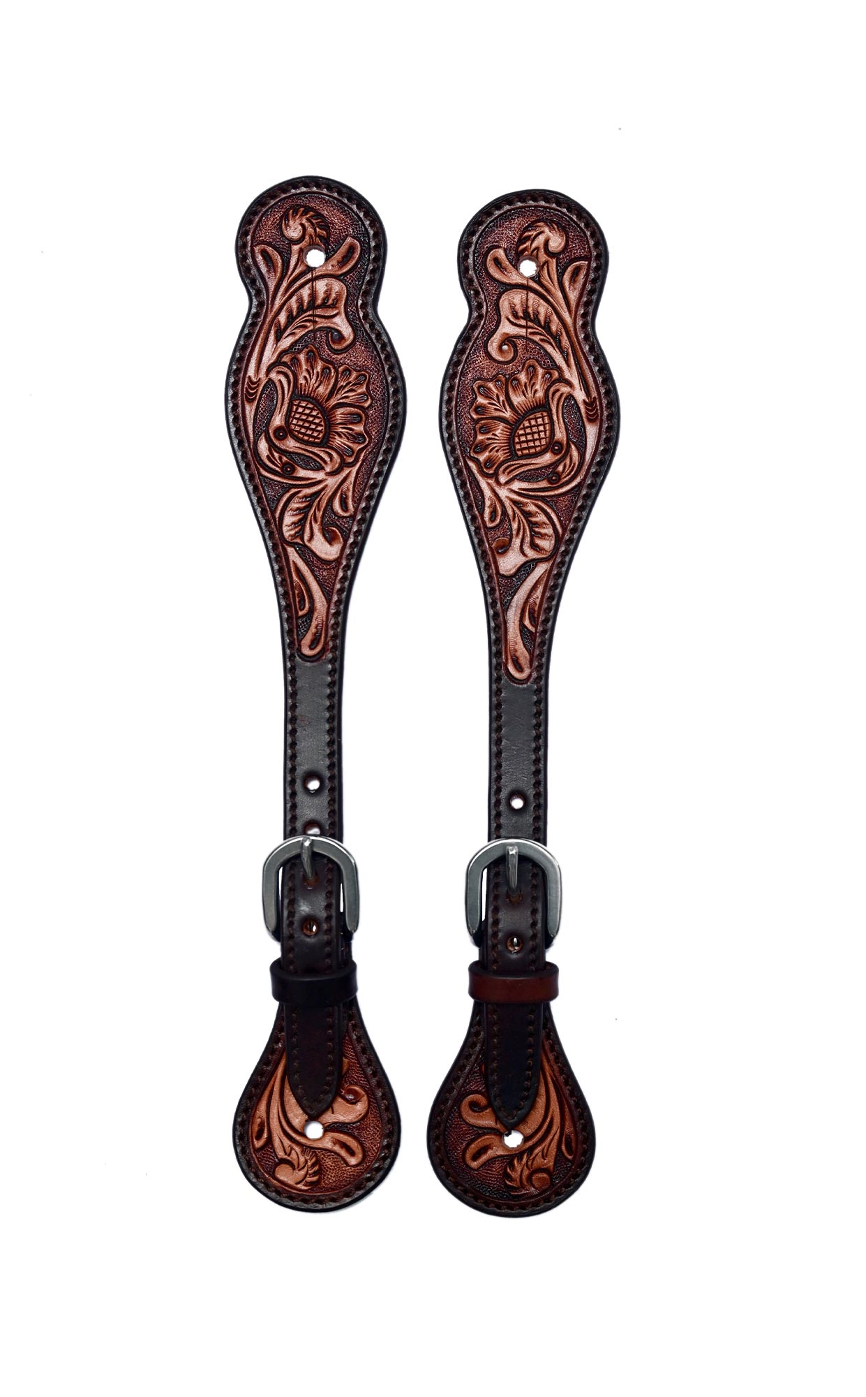 BLACK HOOF Floral Tooled |Leather Spur Straps |Two Tone for Horse Riders | Western Men, Women, Adjustable Single Ply Spur Straps | Equestrian Accessories