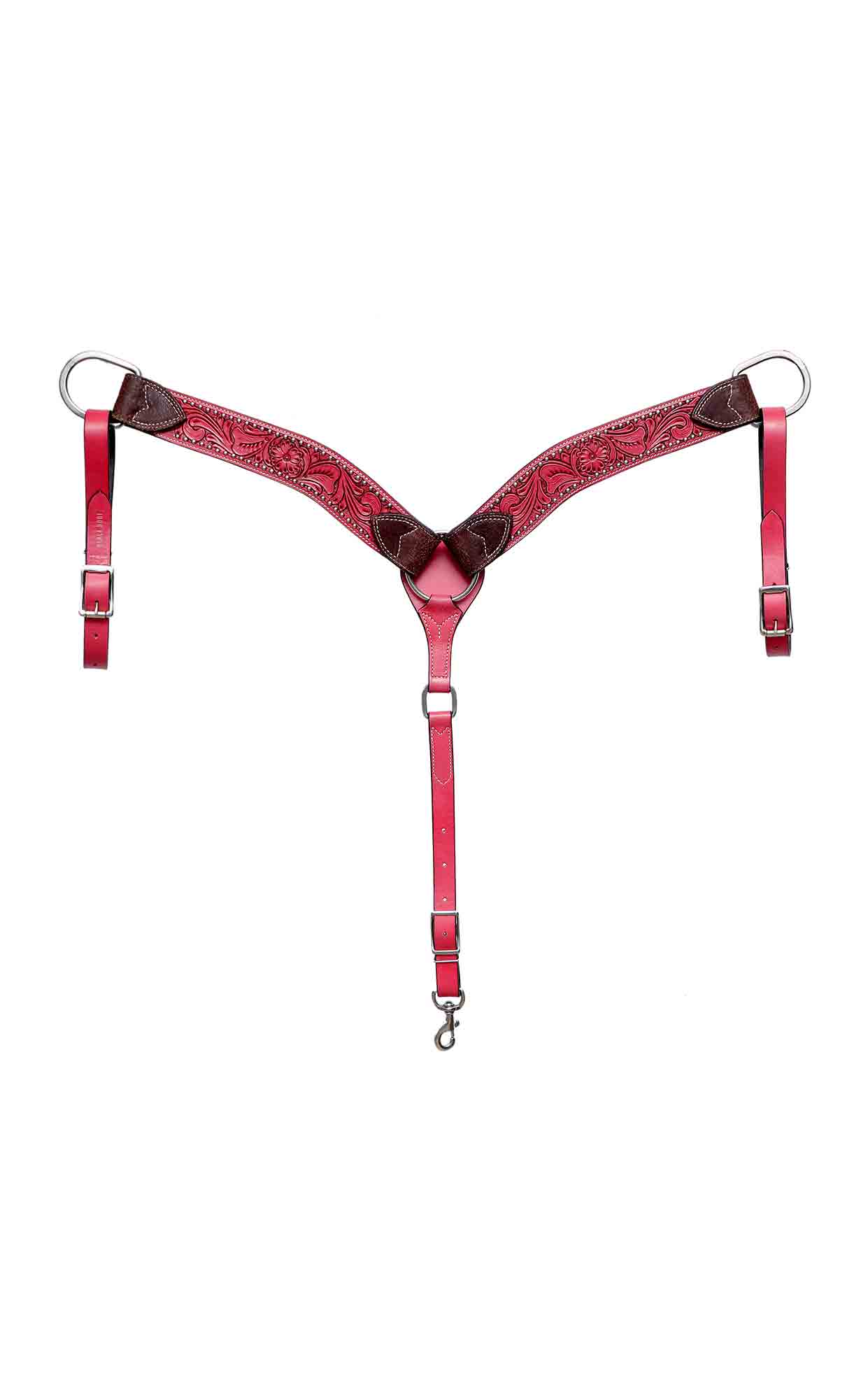 BLACK HOOF | Pink | Turquoise | Floral Tooled American  Leather Breastcollar with Silver Spots | Barrel Racing
