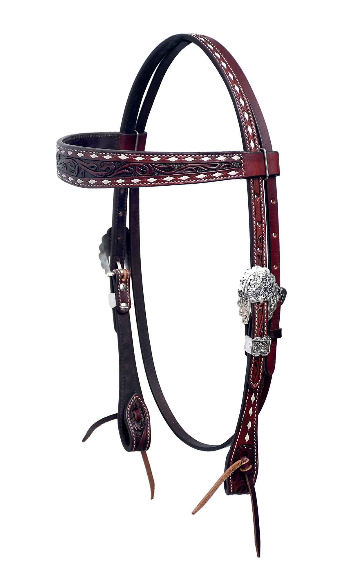 Black Hoof  | Pink | Turquoise | White |Floral Tooled American  Leather Browband Headstall with Buckstitch Design | Barrel Racing