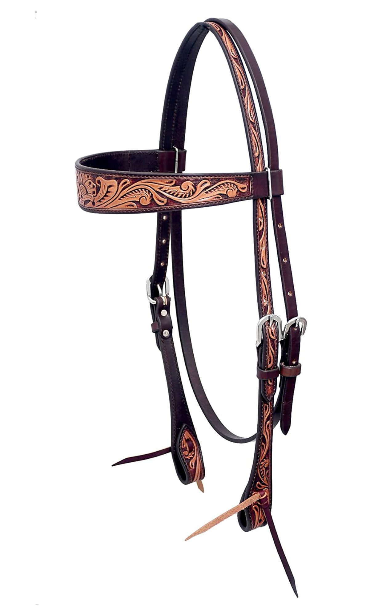 BLACK HOOF Frontal en cuir américain à motif floral – Deux tons – Course de barils