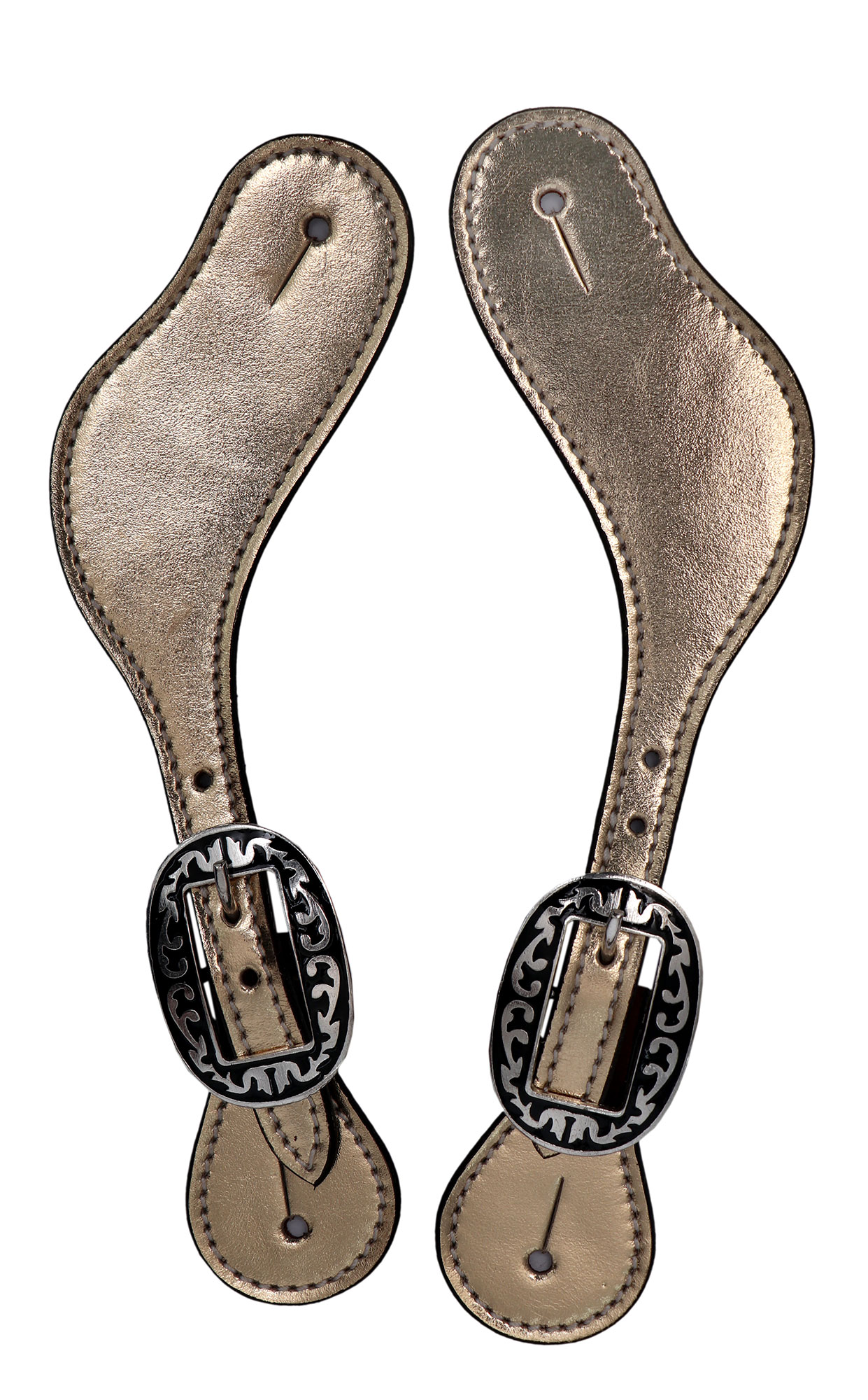 Bridle Leather  Metallic Spur Straps | Adjustable Boot Straps | Two Ply  Spur Straps for  Western Women Men Horse Riding.