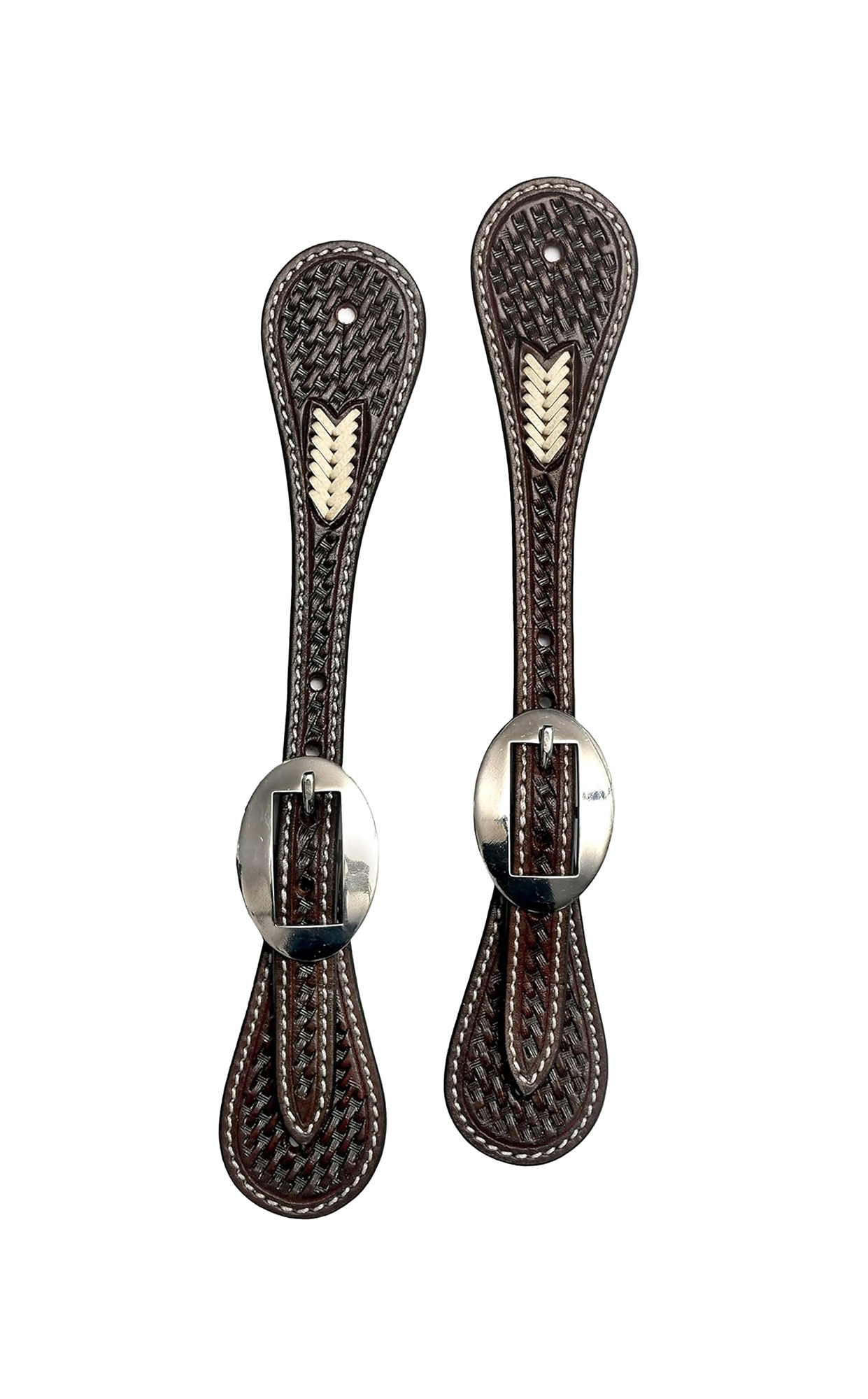 BLACK HOOF Leather Spur Strap Basket Tooled Design with Rawhide Weaving | Adjustable Single Ply Spur Strap| Western Style Equestrian Accessories | Durable and Stylish Men’s and Women’s Spur Straps