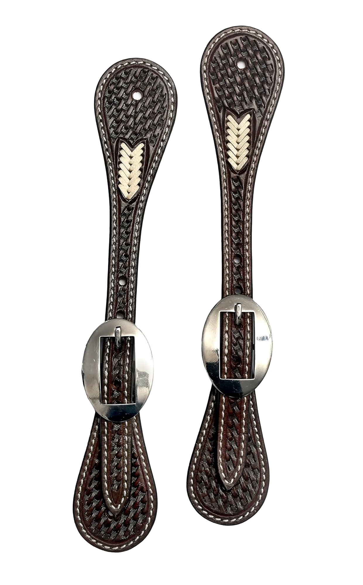 BLACK HOOF Leather Spur Strap Basket Tooled Design with Rawhide Weaving | Adjustable Single Ply Spur Strap| Western Style Equestrian Accessories | Durable and Stylish Men’s and Women’s Spur Straps