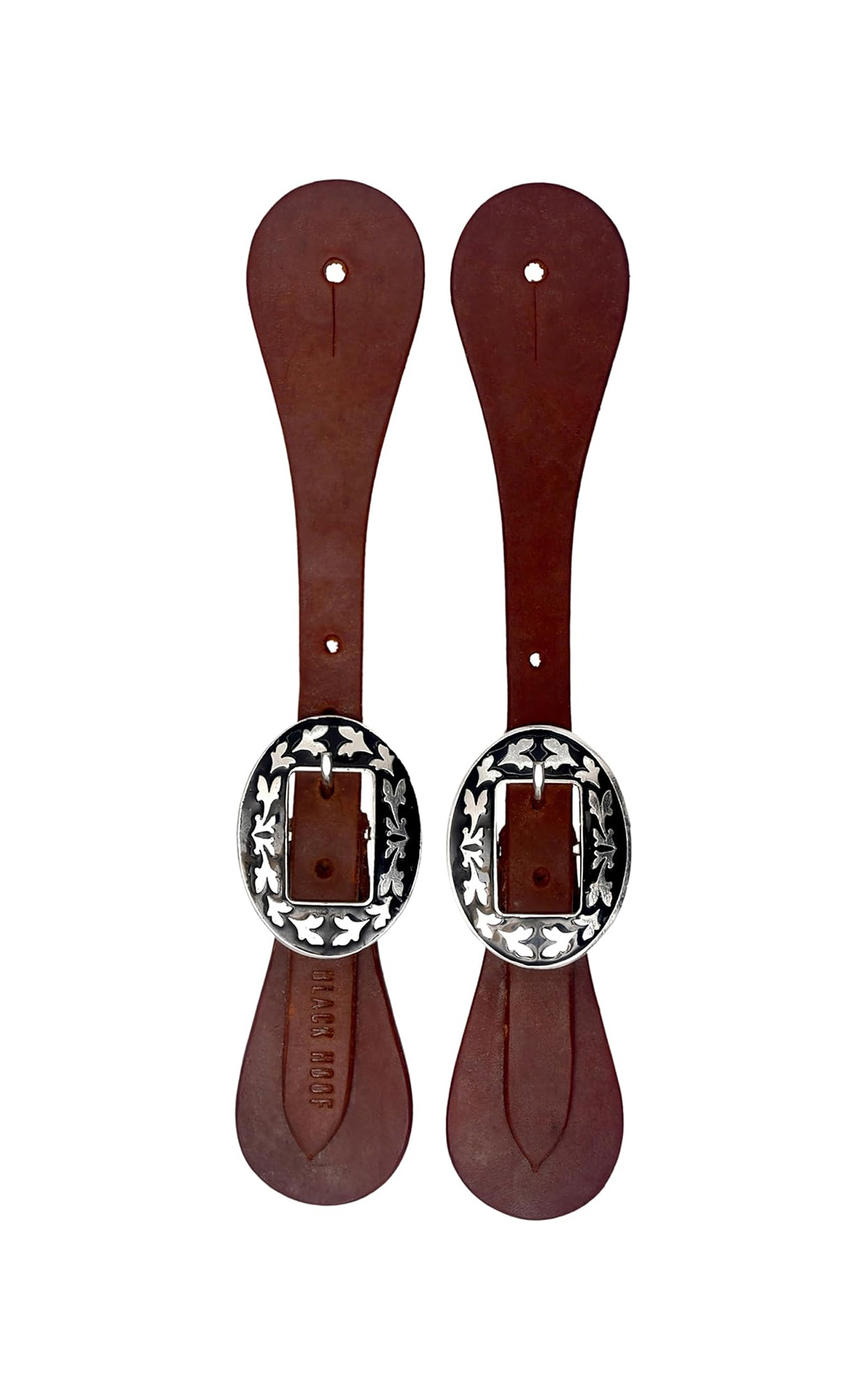 BLACK HOOF Harness Leather Spur Slings Western Men’s Adjustable Boot Straps Single Layer Flat Slings for Boots Western Women Men Horse Riding Engraved Steel Designer Buckle