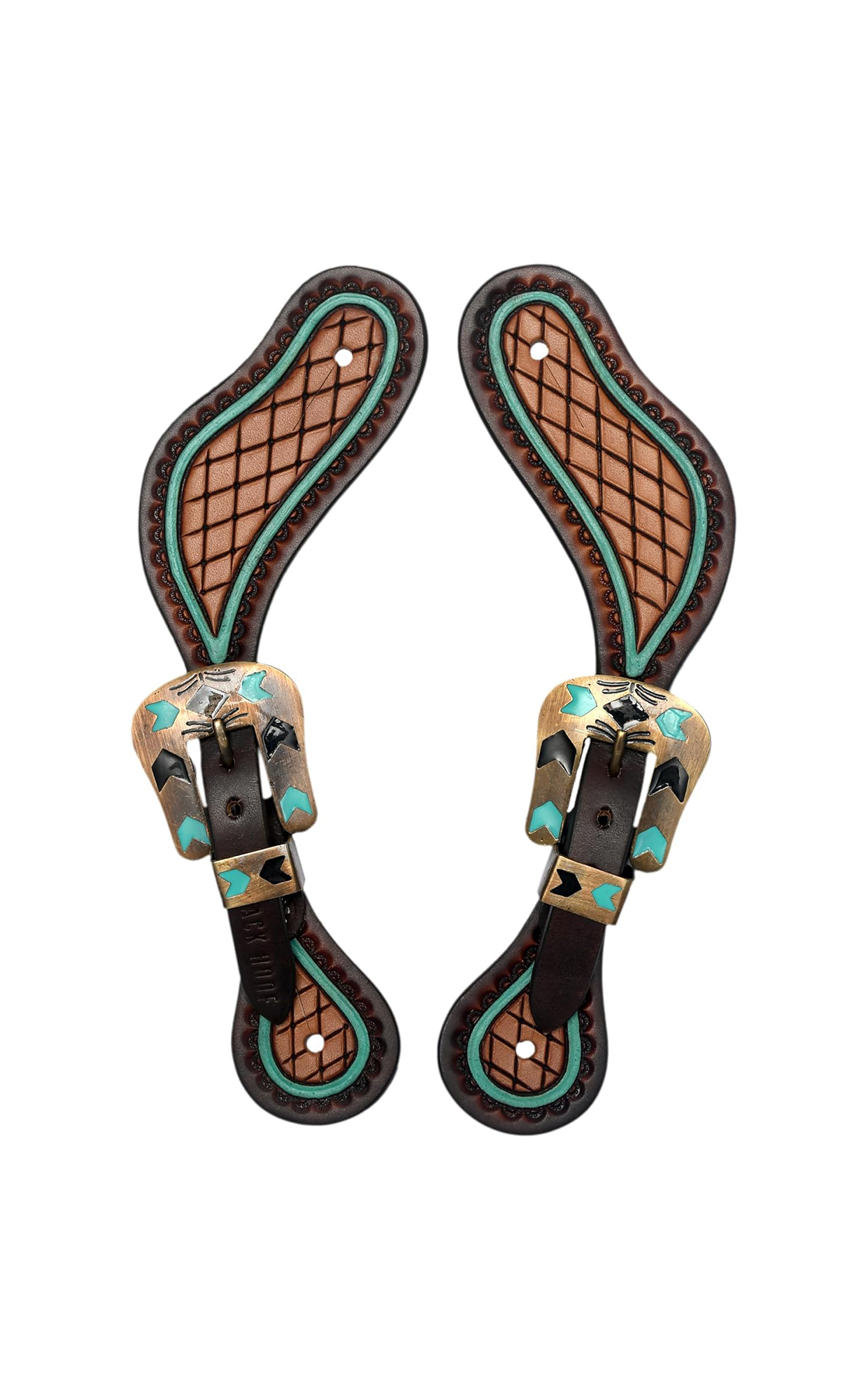BLACK HOOF | Painted Turquoise | American Leather Spur Straps, Chest Collar, Non-Slip Ear and Headband