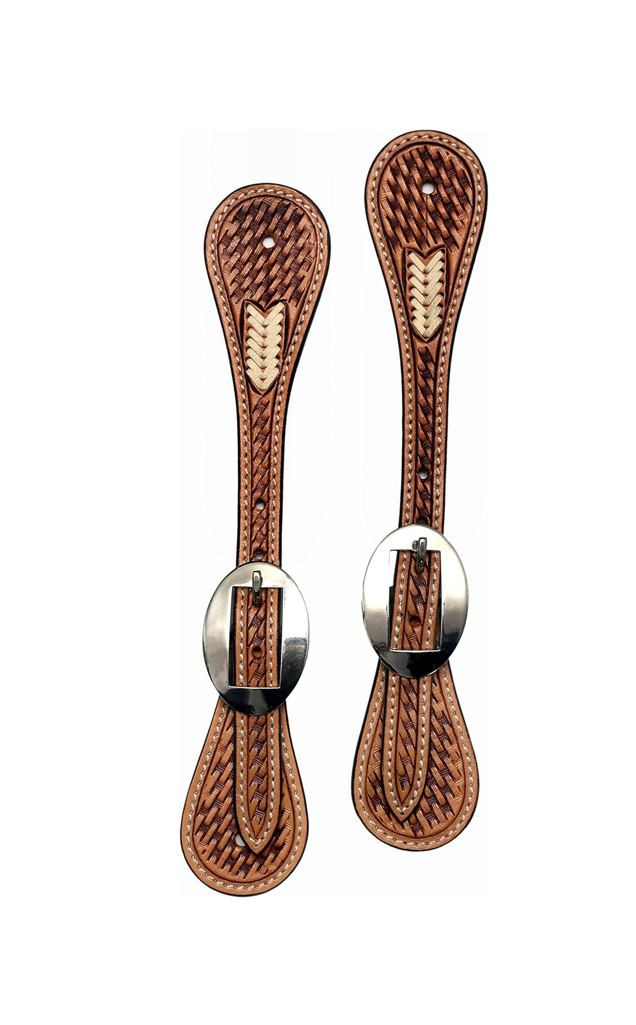 BLACK HOOF Leather Spur Strap Basket Tooled Design with Rawhide Weaving | Adjustable Single Ply Spur Strap| Western Style Equestrian Accessories | Durable and Stylish Men’s and Women’s Spur Straps