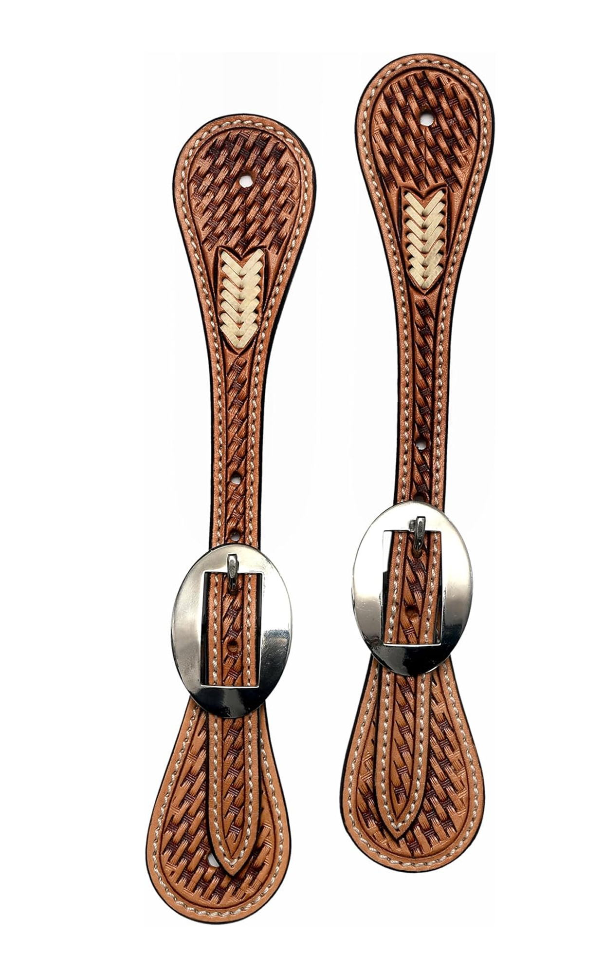 BLACK HOOF Leather Spur Strap Basket Tooled Design with Rawhide Weaving | Adjustable Single Ply Spur Strap| Western Style Equestrian Accessories | Durable and Stylish Men’s and Women’s Spur Straps