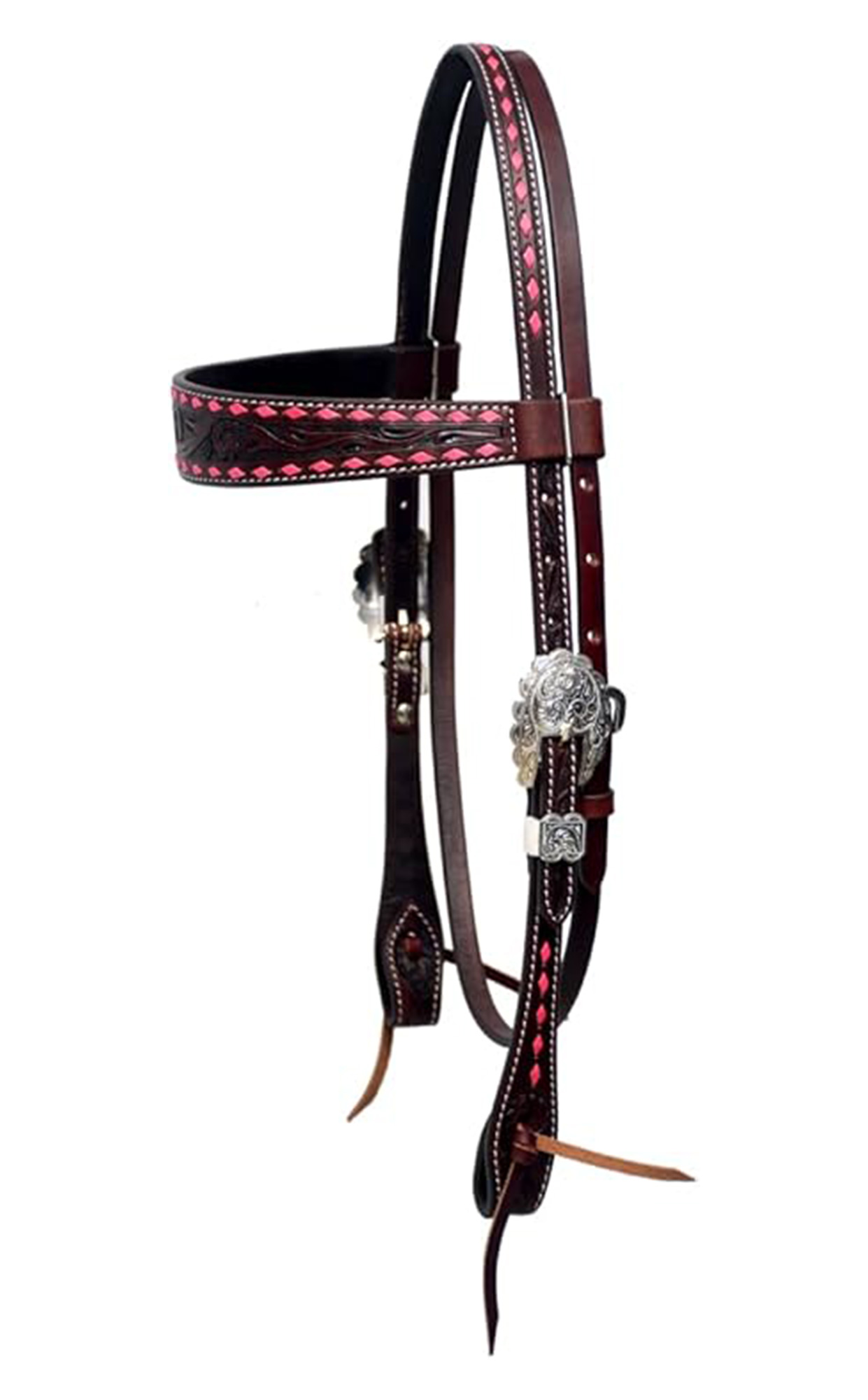 BLACK HOOF Floral Tooled American Leather With Buckstitch Design Breastcollar, Headstall, Spur Straps