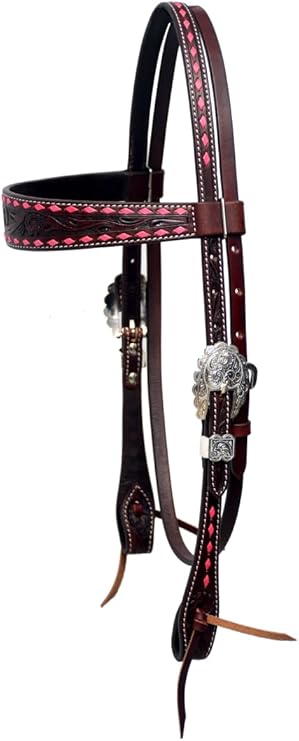 BLACK HOOF Floral Tooled American Leather With Buckstitch Design Breastcollar, Headstall, Spur Straps