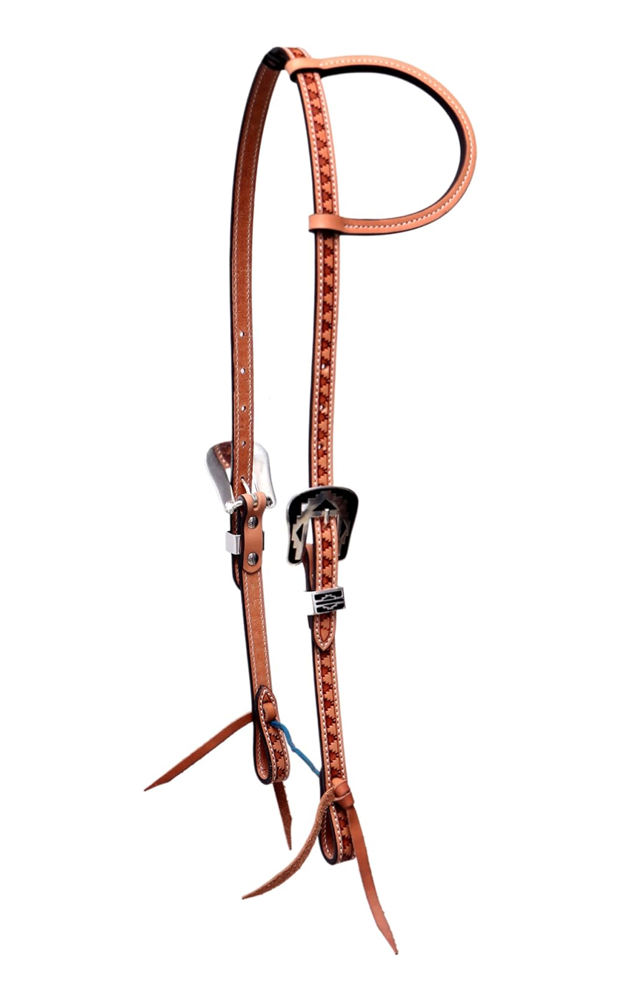 BLACK HOOF Arrowhead Deep tooled, intricately hand-tooled western horsehair earhead with engraved designer buckles.