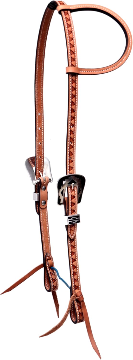 BLACK HOOF Arrowhead Deep tooled, intricately hand-tooled western horsehair earhead with engraved designer buckles.