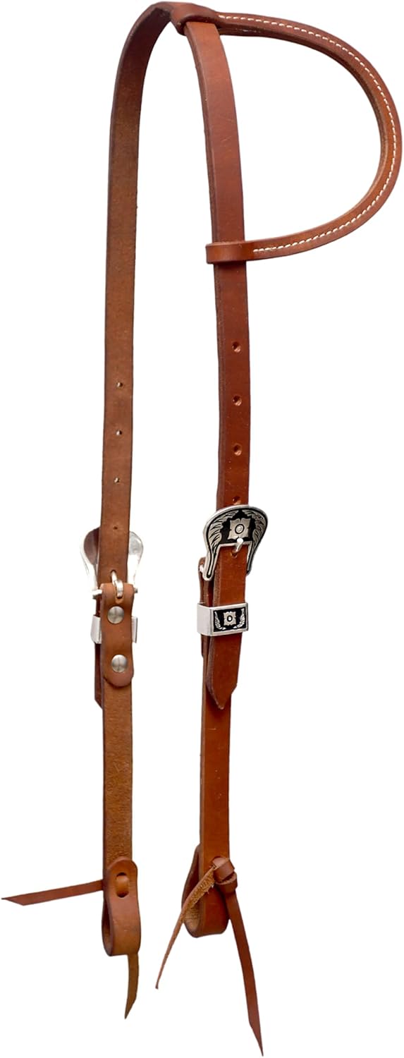 BLACK HOOF Handcrafted Harness One Ear Headstall with Floral Engraved Steel Designer Buckle
