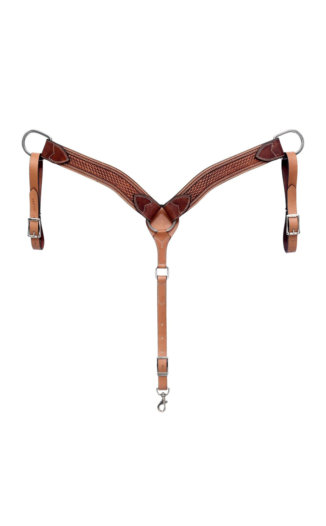 Black HOOF Basket Tooled Leather with Silver Spots|Spur Straps|Breastcollar|Headstall Brand: BLACK HOOF