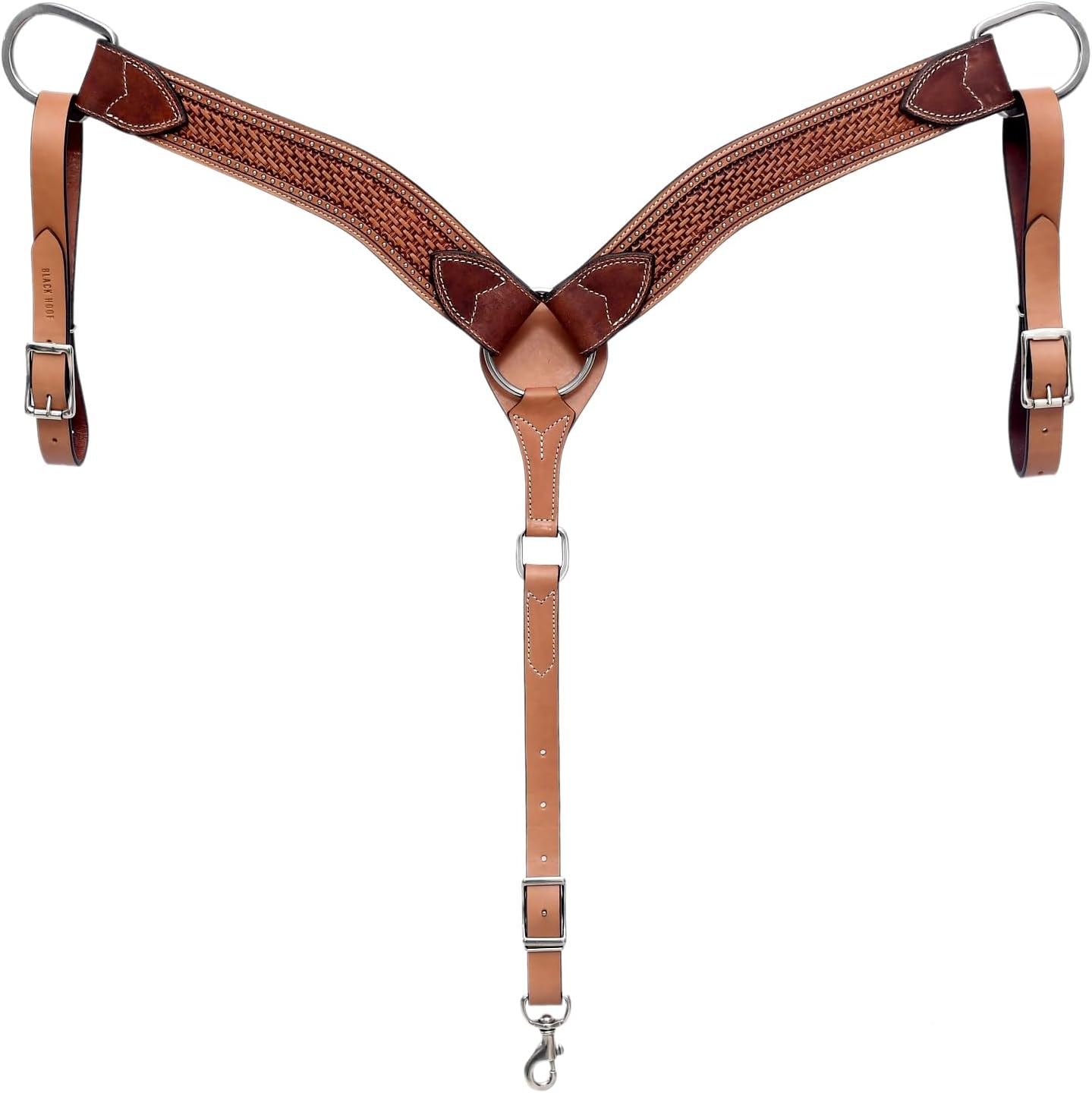 Black HOOF Basket Tooled Leather with Silver Spots|Spur Straps|Breastcollar|Headstall Brand: BLACK HOOF