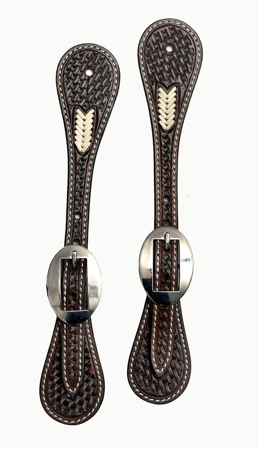 BLACK HOOF Leather Spur Strap Basket Tooled Design with Rawhide Weaving | Adjustable Single Ply Spur Strap| Western Style Equestrian Accessories | Durable and Stylish Men’s and Women’s Spur Straps