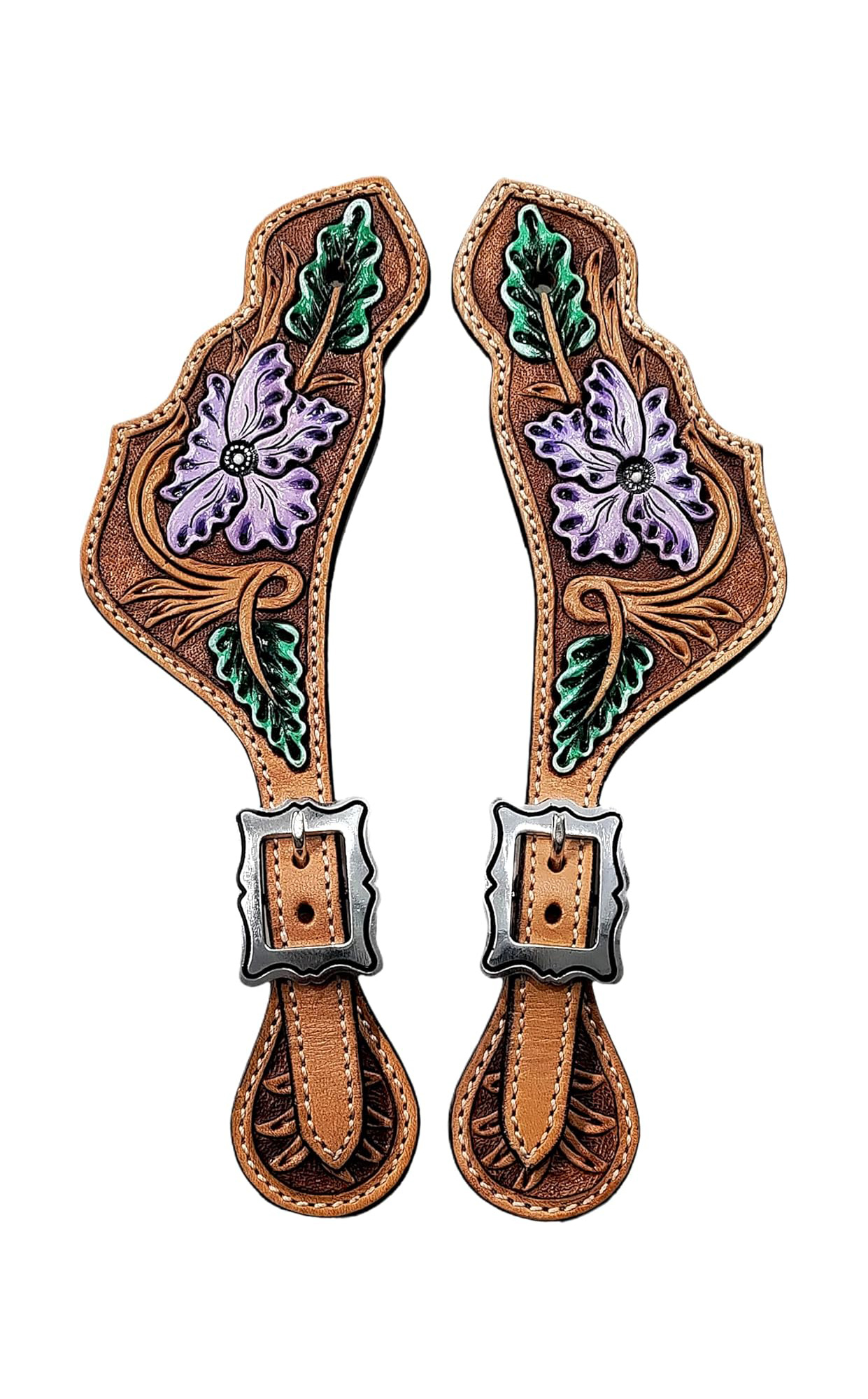 BLACK HOOF Painted Floral Tooled Leather Spur Straps for Horse Riders | Adjustable Single Ply Spurs for Men, Women | Western Equestrian Accessories |Ideal Spurs for Cowboy Boots