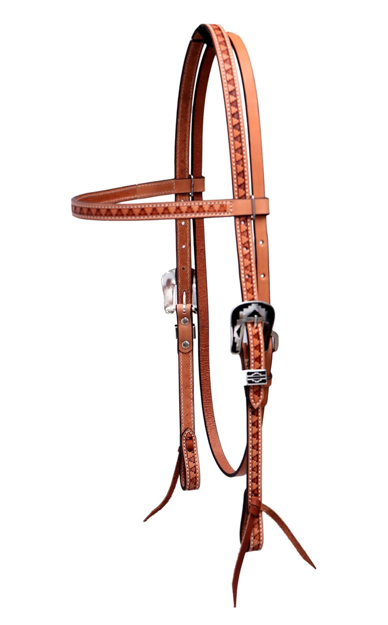 Western horse, with arrow edges and spur straps with engraved designer buckles