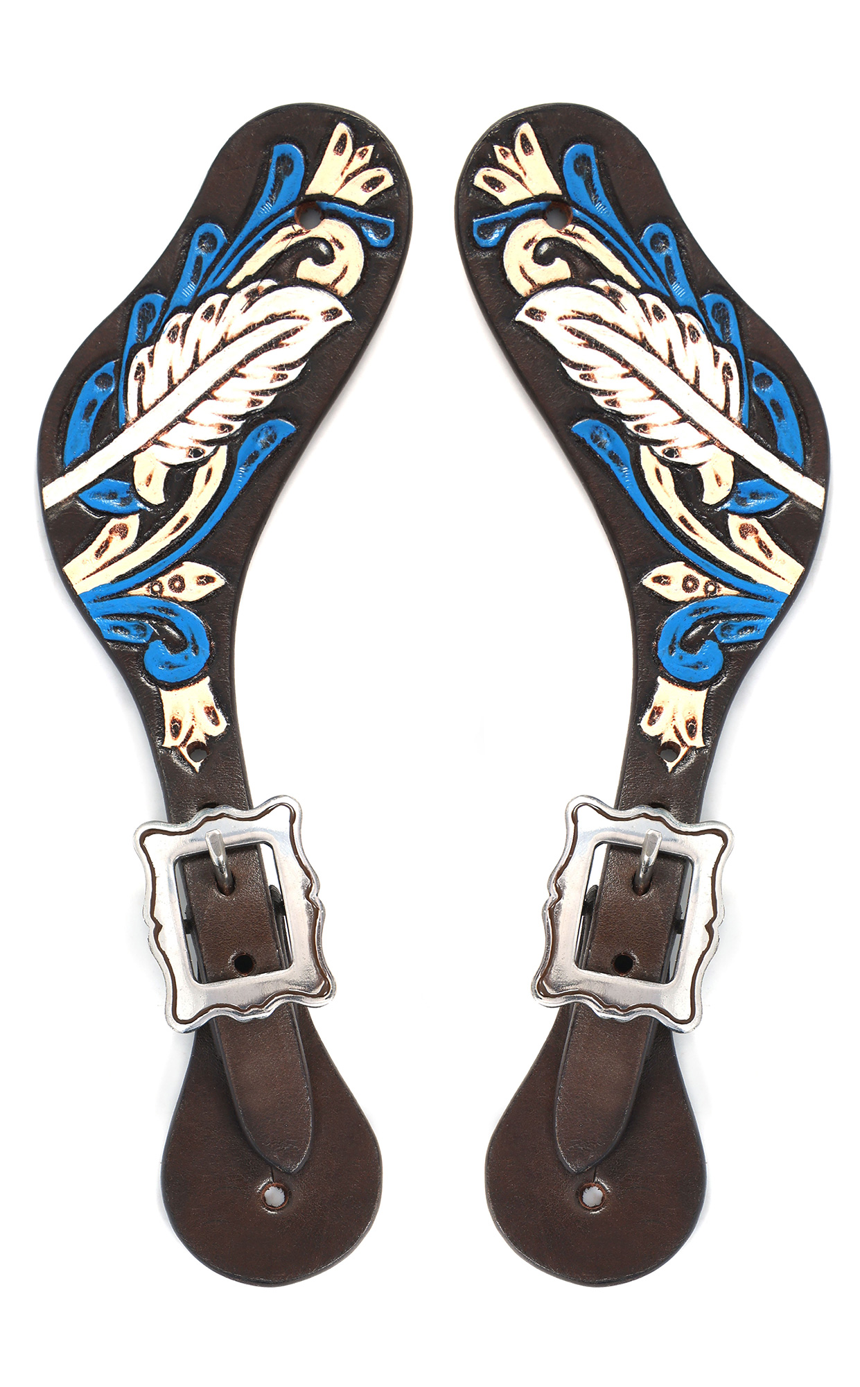 BLACK HOOF Hand Carved And Painted Leather Spur Straps For Horse Riders | Adjustable Single Ply Spurs for Men, Women | Western Equestrian Accessories | Stylish Leather Straps for Men, Women | Ideal Spurs for Cowboy Boots |Engraved  Stainless Steel Buckles